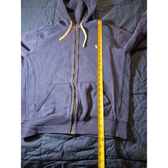 Polo Ralph Lauren Full Zip Fleece Lined Hoodie Navy Blue White Pony Logo Sz L - Picture 3 of 6
